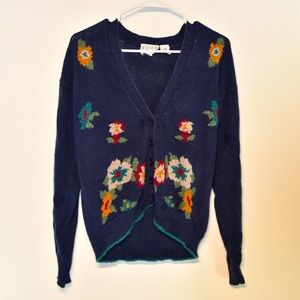 Knit Russ Cardigan Sweater Floral Design